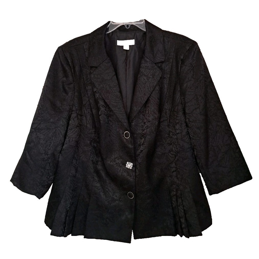 Danillo Blazer size‎ 20W Black Jaquard 100% Polyester 3-Button Lined Jacket Coat
